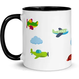 Kinder Tasse mit Flugzeugen Hund und Katze Mittelalterliches Frühstück Kleines Mädchen Junge Keramik Mikrowellengeeignet Wiederverwendbar für Schule und Weihnachten (Flugzeug)