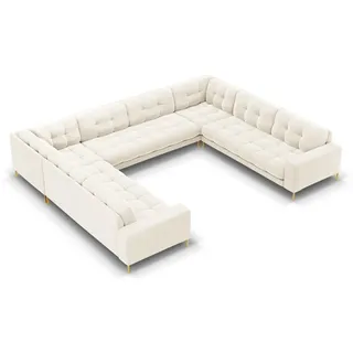 Micadoni Panoramasofa Mamaia aus Samt leichtes beige 9 Sitzplätze , Creme , Textil , U-Form , 256x75x337 cm , Hergestellt in Europa, Oeko-Tex® , Wohnzimmer, Sofas & Couches, Sofas, Bigsofas