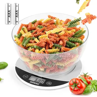 Duronic KS3000 Küchenwaage, 5kg Digitalwaage mit 2L abnehmbarer Schüssel