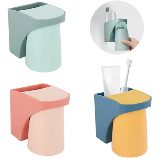 3PCS Zahnbürstenhalter,Wandmontiert Zahnputzbecherhalter Ohne Bohren, Tragbar Elektrische Zahnbürste, Zahnputzbecher Kunststoff für Familie und Bad (3PCS Colors)