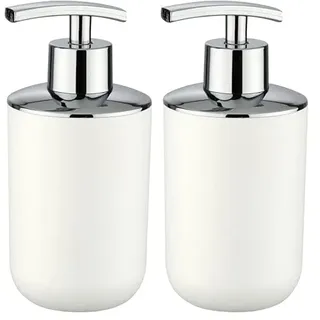 WENKO Seifenspender Brasil, nachfüllbarer Seifendosierer für Badezimmer und Küche, aus bruchsicherem Kunststoff, BPA-frei, Fassungsvermögen: 320 ml, 7,3 x 16,5 x 9 cm, Weiß (Packung mit 2)