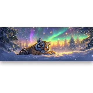 Bimkole Groß 5D Diamond Painting Kits Zubehör Tiger, Aurora Diamant Malerei Kit Voll Runde Bohrer Malen nach Zahlen Malerei Stickerei Kreuzstich Diamond Dekoration 30x80 cm