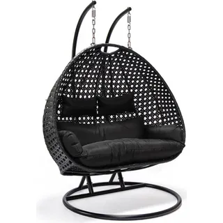 HOME DELUXE - Hängesessel TWIN - Schwarz, Höhe 195 cm - inkl. Regenabdeckung, Gestell, Sitz- und Rückenkissen I Polyrattan Hängestuhl Gartenschaukel Hängekorb - Schwarz