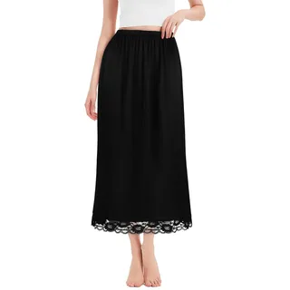 ACWOO Unterrock Damen, Unterrock Damen ca. 80 cm, Unterröcke Petticoat mit elastischem Bund, Unterröcke Elegantes Unsichtbar Underskirt(Schwarz)