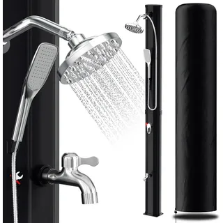 Hengda Solardusche Pooldusche Gartendusche 35L mit Schutzhaube und Handbrause Campingdusche bis zu 60°C Regendusche Außendusche Camping Pool - Schwarz