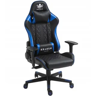 Kraken Chairs Helios Bürostuhl Ergonomisch, Schreibtischstuhl, Drehstuhl, Gaming Sessel, Gamingstuhl, bis zu 130 kg, Schwarz/Blau - Blau