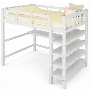 Stilvora Hochbett 140/200 cm in Weiß mit Schreibtisch und Ablagefächern im minimalistischen Design , Holz , 140x200 cm , Babymöbel & Kindermöbel, Kinderzimmer & Jugendzimmer, Kinderbetten, Hochbetten