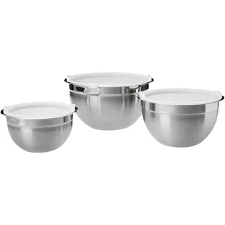 Amazon Basics Rührschüsseln, 1.5 quarts Edelstahl, 3teiliges Set, Silber, Weiß