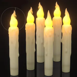 PChero LED Stabkerzen mit Timerfunktion, 6 Stück Flammenlose Flackernde Batteriebetriebene Tafelkerzen für Weihnachten Party Esstisch Dekoration