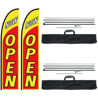 VEVOR Offene Flaggen mit Mastsatz, Werbeflaggen für Unternehmen im Außenbereich, Werbe-Federflaggensatz, inkl. 2 Bannerflaggen, 2 Masten, 2 Bodenpfählen, Open Sign Swooper-Flaggen für Unternehmen 5 m