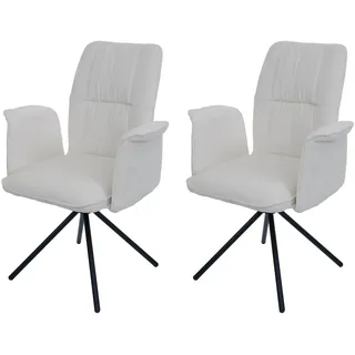 Mendler 2er-Set Esszimmerstuhl HWC-N99, drehbar Armlehne Auto-Return, Stoff/Textil Chenille (340g/m2) Öko-Tex ~ creme