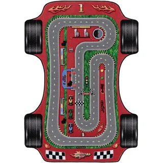 Spielteppich , Rot , Textil , Auto , rechteckig , 140x200 cm , Oeko-Tex® Standard 100 , für Fußbodenheizung geeignet, schmutzabweisend, für Hausstauballergiker geeignet, lichtunempfindlich, antistatisch, waschbar, pflegeleicht, strapazierfähig, leicht zusammenrollbar , Teppiche und Böden, Teppiche, Kinderteppiche