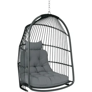Outsunny Hängestuhl aus Rattanmit Kissen , Dunkelgrau , Metall , 68x105x74 cm , Gartenmöbel, Gartenschaukeln, Hängesessel