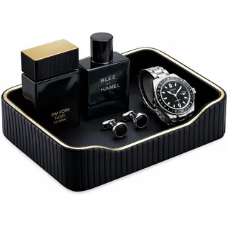 KINGFOM Schlüsselschale Schmuckschale, Schlüsselablage Flur, Leder Taschenleerer, Schwarz Schlüssel Schale Deko Kleines Tablett