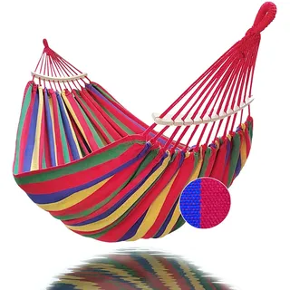 GOCAN Hängematte 2 Personen 220x160cm Gesamtlänge 330cm Last 300kg Leinwand-Baumwoll-Hängematte Outdoor für Garten Indoor Kinder Balkon Rot Mit abnehmbarem Spreizstab