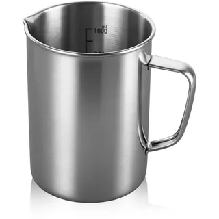 Messbecher Edelstahl 1L, Milchkännchen mit Markierung und Griff Messkanne 1000ml Metall Milk Pitcher Messbecher Tropfschutz Robust für Küche Bar Teeladen