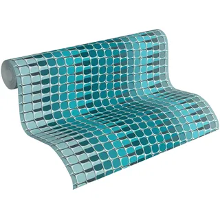 Livingwalls Vliestapete Harmony in Motion by Mac Stopa Tapete grafisch 3D-Optik retro 10,05 m x 0,53 m blau grau weiß Made in Germany 327272 32727-2