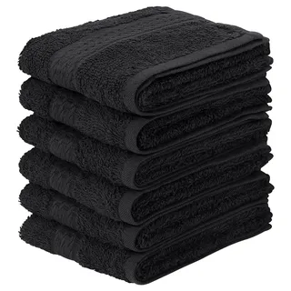 my home Gästehandtücher »Juna, als Set und Serie erhältlich, 6 Gästetücher, 30x50cm« 100% Baumwolle, mit Bordüre, Uni-Farben, weich, schwarz