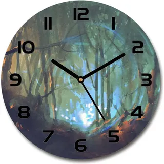 Wanduhr aus Glas 30fi Glasbild Glasuhr Gehärtetes Glas - schwarze-zeiger - Mystical forest - Blau