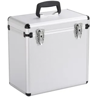 Yaheetech Plattenkoffer Tragbar für 50LP Schallplatten Aufbewahrung Silber | Abschließbarer Schallplattenkoffer, Wasserabweisend, mit 2 Schlösser & Griff , Vinyl Aufbewahrung, 35 x 20 x 36 cm, für DJ