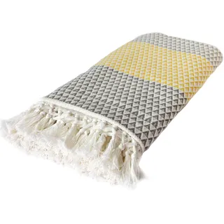 nielsen HOME Wohndecke Plaid Dana, 150x200 cm, Weiß (Weiss) Braun Gelb (senfgelb), Gemustert, Boho, Baumwolle, gemütliche Decke, Couchdecke, Sofadecke, Schlafdecke, Picknickdecke, Tagesdecke