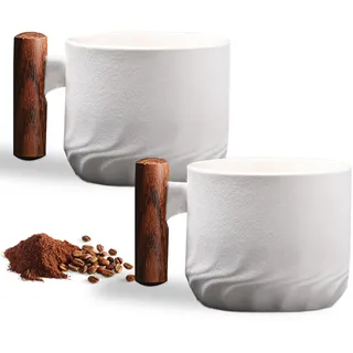 Espressotassen 2er Set (2 x 70 ml) Espressotassen Steingut Kaffeetasse Kaffeebecher aus Keramik Espresso Tassen mit Henkel, Mini Teetasse, Kaffeetasse für Espresso,Tee (2er Set - Weiß)