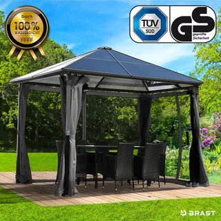 BRAST Alu-Pavillon Summerdream 3x3m grau festes Dach wasserdicht + Moskitonetz - Schwarz