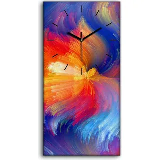 Wanduhr Leinwand Bild Uhr Geräuschlos 30x60 Abstraktion Kunst bunte Energie - schwarze Hände - Rot