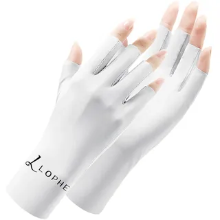LOPHE UV Handschuhe Nägel, Anti-UV Schutz Fingerlose Handschuh Hautpflege, Gel Maniküre Handschuhe für Maniküre Nagelkunst Radfahren Autofahren Angeln Fitness (Weiß)