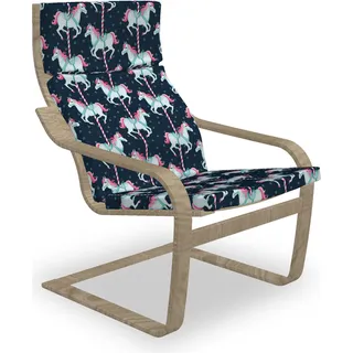 ABAKUHAUS Baby Poäng Sessel Polster, Karussell-Pferde Kinder, Sitzkissen mit Stuhlkissen mit Hakenschlaufe und Reißverschluss, Indigo Blassblau Rosa - Rosa