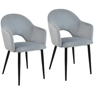 Svita Hailey 2er Set Esszimmerstühle Küchen-Sessel gepolstert Samt Grau