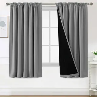 BellaHills Vorhang 100% Blickdicht mit Kräuselband 2er Set Vorhang gegen Kälte Doppellagige Vorhänge Thermogardine Wärmeisolierend Verdunklungsvorhänge H175 x B140 cm, Taubengrau