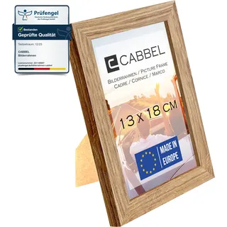 CABBEL Bilderrahmen 13x18 cm, Eiche, stabiles MDF-Holz Rahmen, bruchsicherem Plexi-Glas, zum Aufhängen & Aufstellen, ideal für Fotos/Bilder/Collage