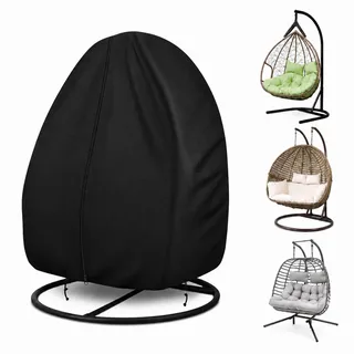 LOPYXBR Hängesessel Abdeckung 230 x 200cm, 420D Oxford Gewebe Schutzhülle Hängesessel Outdoor mit Reißverschluss, Zugband, Abdeckplane groß für Egg Chair und Schwebesessel (Schwarz)