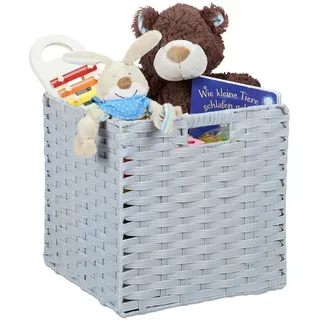 Relaxdays Aufbewahrungskorb quadratisch PP-Korb für Bad u. Kinderzimmer 34 x 64 x 4 cm grau