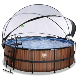 EXIT TOYS Wood Pools Ø 427 x 122 cm inkl. Abdeckplane, Filterpumpe, Poolleiter, Reparaturset