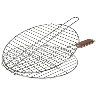 RUECAB - Grillroste und Smoker – Doppelgrillrost, runder Grillrost, 38 cm – Material: verchromter Stahl – Durchmesser: 38 cm – Griff aus Akazienholz