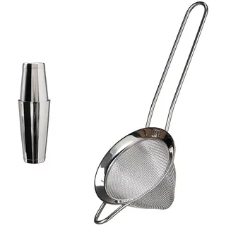 Beaumont DF225 Edelstahl Mezclar Tin auf Tin Boston Cocktail Shaker & IBILI COLADOR Malla CONICO INOX Prisma Ø 7 cm, Stainless Steel, Silber