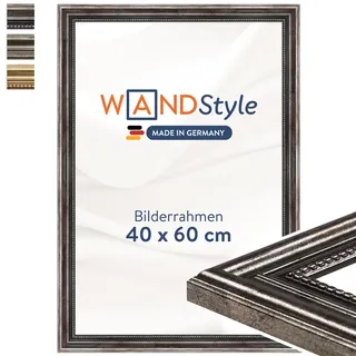 WANDStyle Bilderrahmen 40x60 Vintage, Bilderrahmen Metall-Optik Holz, hochwertiger Holzbilderrahmen Antik, Posterrahmen zum Aufhängen, Rahmen 60x40 cm, Fotorahmen H450 - Made in Germany