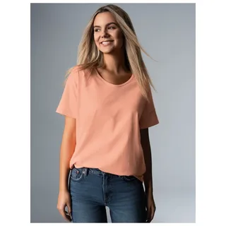 T-Shirt TRIGEMA "TRIGEMA Oversized T-Shirt mit V-Ausschnitt", Damen, Gr. M, beige (puder), Single Jersey, 100% Baumwolle, lang, V-Ausschnitt, Shirts T-Shirt