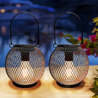 pearlstar Solarlampen für außen Garten 2er Set Schwarz metall Wasserdichte Solar Leuchten Hänge Garten draußen - Solar Tischlampe für draußen - Ankai Hof Gartenleuchten Deko (style1)