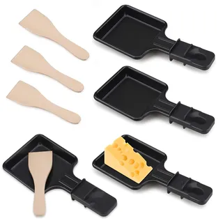 Raclette für Pfannen, 4-teilig, Antihaftbeschichtung, Mini-Rakel, Set mit 4 Schaufeln aus Holz, tragbar, Backplatte für geschmolzenen Käse, Spiegelei