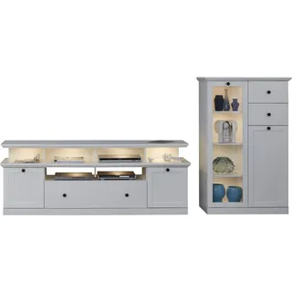 Wohnwand HOME AFFAIRE "Örebro", weiß, Kastenmöbel-Sets, Wohnwand, zeitloser Landhausstil, mit Vollauszug, Beleuchtung optional