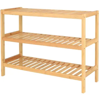 Dibea Bambusregal in zeitlosem Design, 70x26x55 cm, zur Regalwand kombinierbar, platzsparendes Standregal mit 3 robusten Ablagefächern für Bad, Flur oder Küche, gummierte Standfüße, Natur