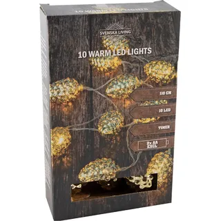 LED Tannenzapfen Lichterkette - 110 cm - Weihnachts Deko Beleuchtung 10 Zapfen gold - Gold