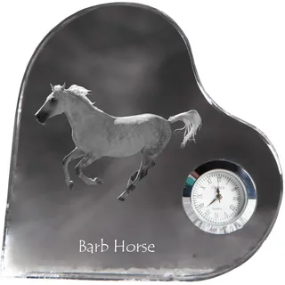 Barb-Pferd - Kristalluhr mit einem Pferdebild, Herzregal-Uhr, personalisierte Standuhr der Marke Art-Dog