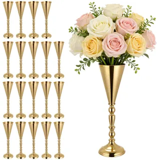 VEVOR 20 Stk. Hochzeitsvasen Tafelaufsatz Blumenvasen für Hochzeit 43 cm Hoch, Metall Tafelaufsatz Vasen mit Blumenständern, Trompete Vase Tischdeko für Hochzeiten Party Jubiläumsfeier Zeremonie, Gold