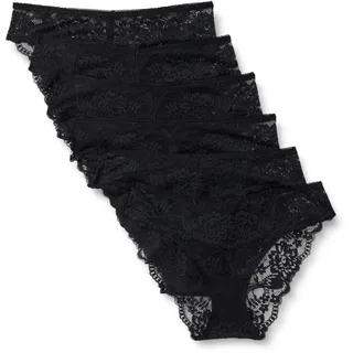 Amazon Essentials Damen Stretch-Höschen mit Galonspitze in den Ausführungen Bikini, Hipster, Tanga und High Waist, 6er Pack, Schwarz, 42