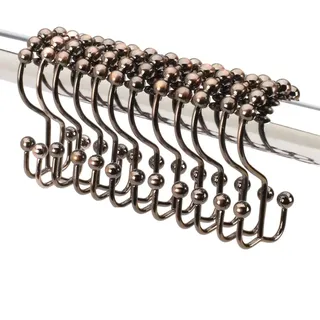 2lbDepot Shower Curtain Rings Hooks - Bronze Finish - Premium 18/8 Stainless Steel - Oil Rubbed Double Hooks with Easy Glide Rollers - Six Finishes Available - Set of 12 for Shower Rod