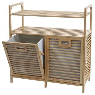 Mendler Bambus Badezimmerschrank HWC-N83, Wäschesammler Regal Badschrank, 2 Wäschekörbe 2 Regalböden FSC®-ze